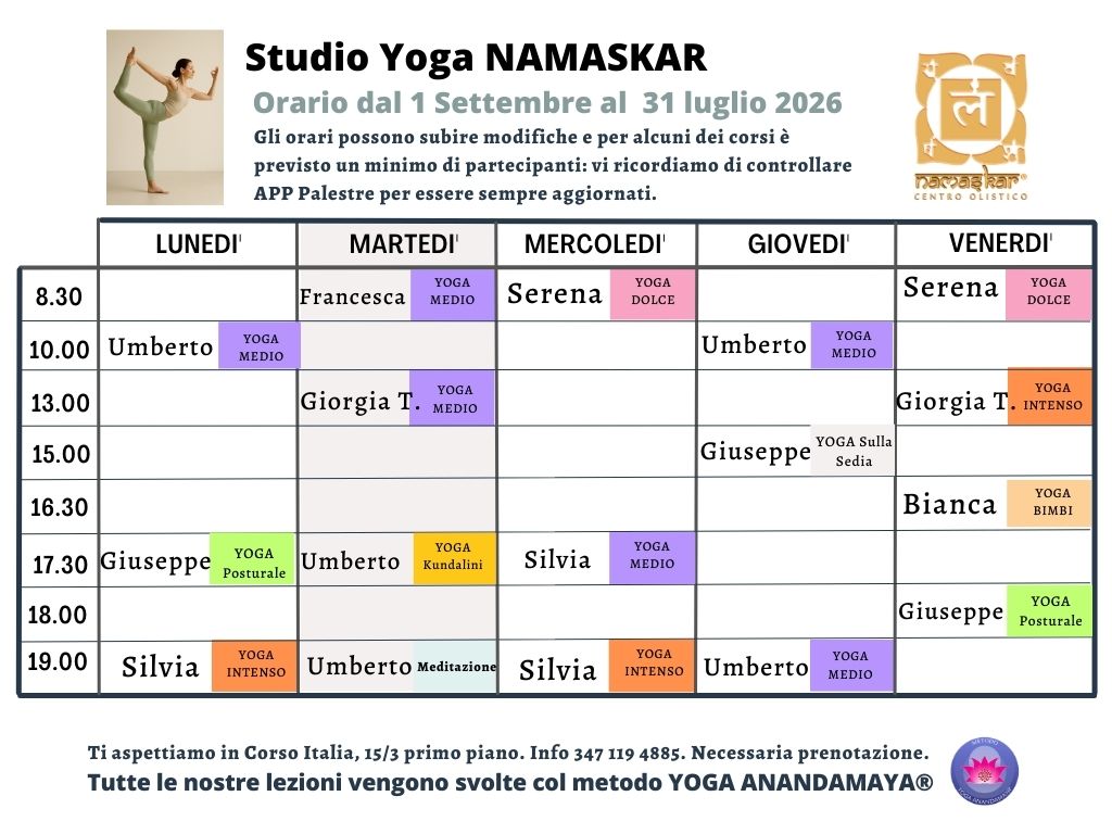 Orari lezioni Yoga e Meditazione